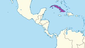 Mapa que muestra la ubicación de Cuba en la región del Caribe.
