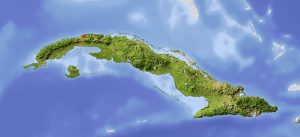 Mapa físico en blanco de Cuba.