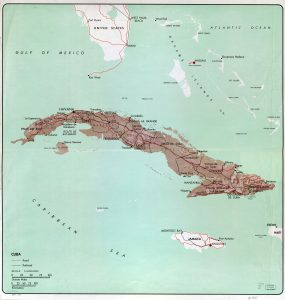 Mapa de Cuba de 1964, elaborado por la CIA, con relieve sombreado.
