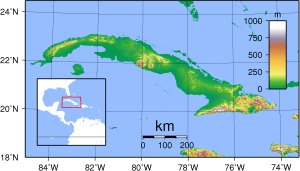 Mapa topográfico de Cuba.