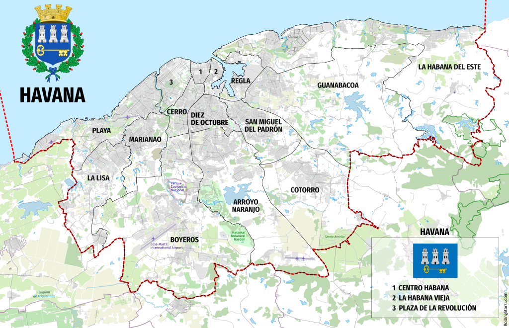 Mapa de las subdivisiones administrativas de La Habana.