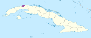 Mapa que muestra la ubicación de La Habana en Cuba.