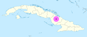Mapa de ubicación de la ciudad de Camagüey en Cuba.