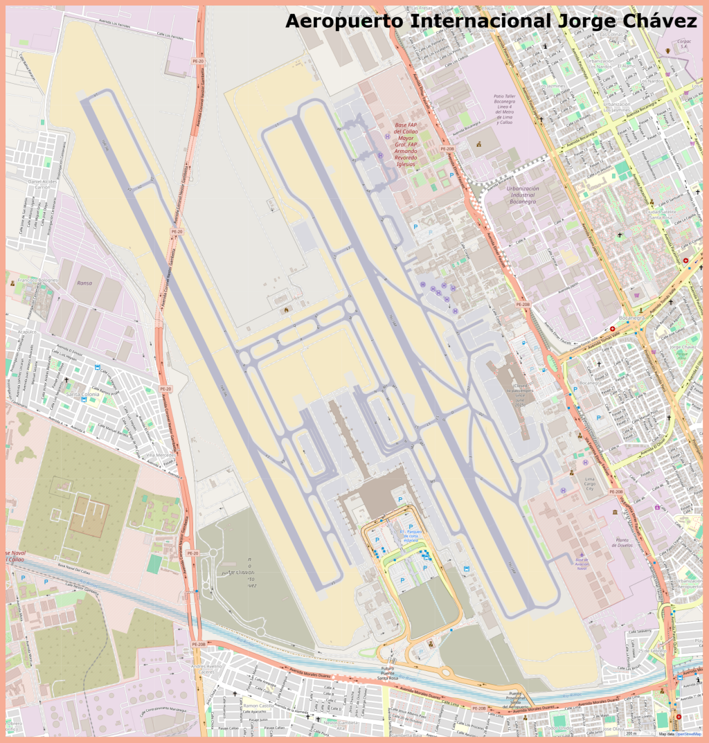 Plano del Aeropuerto Internacional Jorge Ch&aacute;vez.