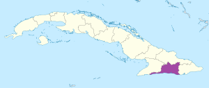 Mapa de ubicación de la provincia de Santiago de Cuba en Cuba.