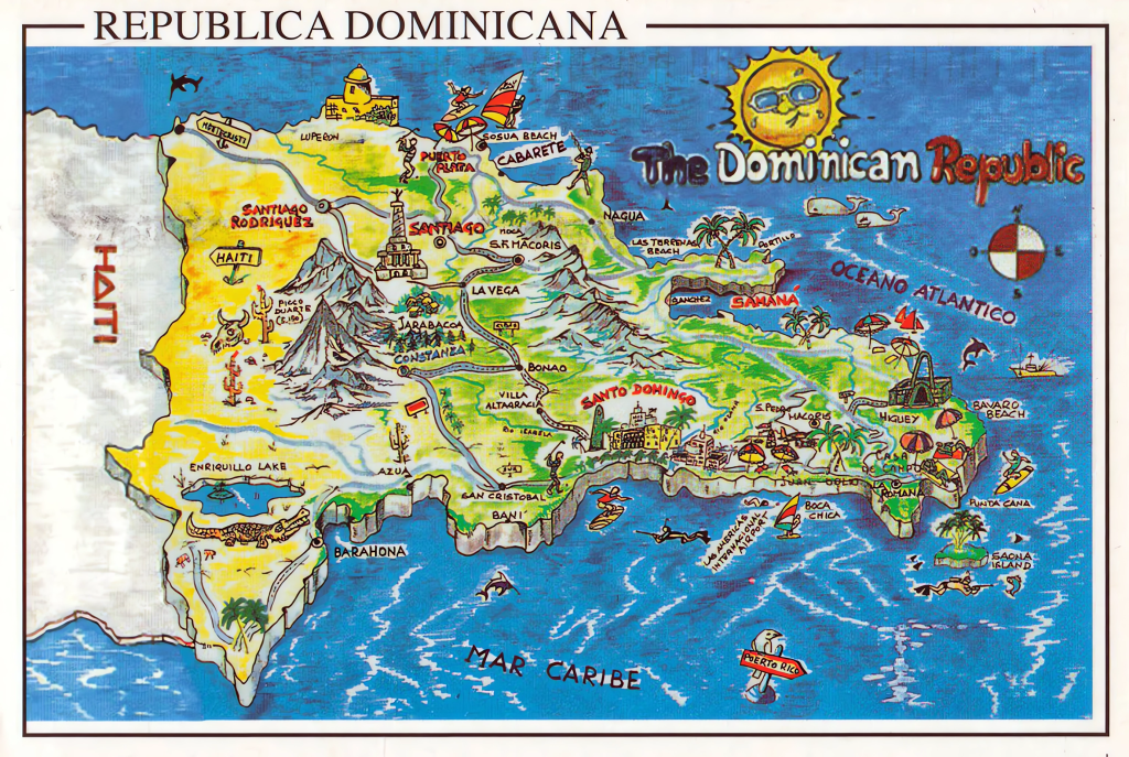 Mapa turístico pictórico de la República Dominicana.