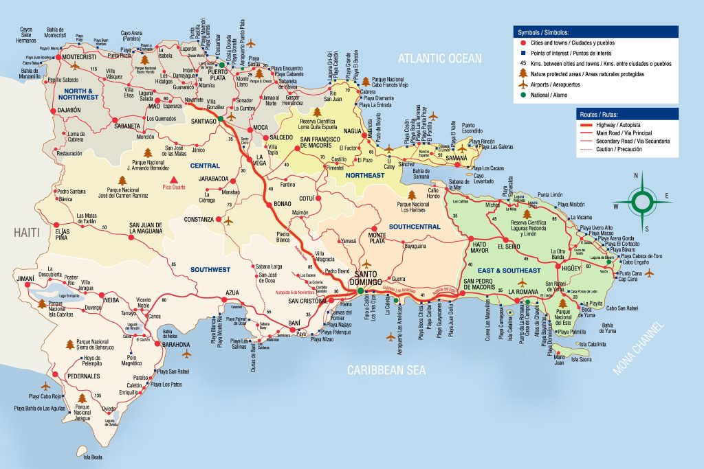 Mapa de carreteras de la República Dominicana.