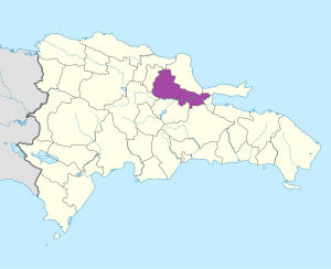 Mapa de ubicación de la provincia de Duarte en República Dominicana.