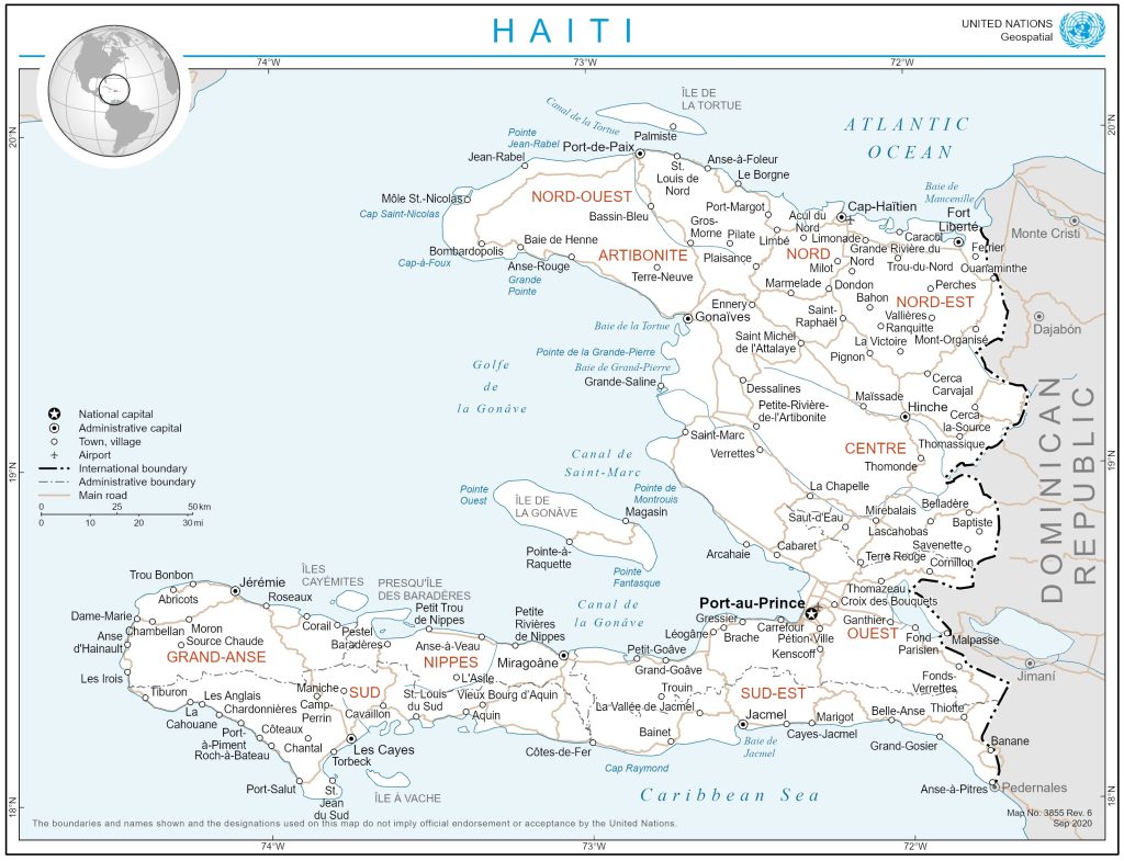 Mapa de las principales ciudades de Haití.