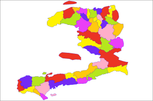Mapa de los distritos de Haití en blanco.