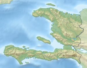 Mapa físico en blanco de Haití.