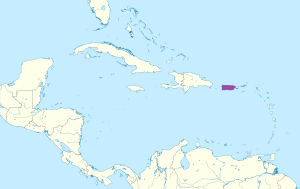 Mapa que muestra la ubicación de Puerto Rico en el Caribe.