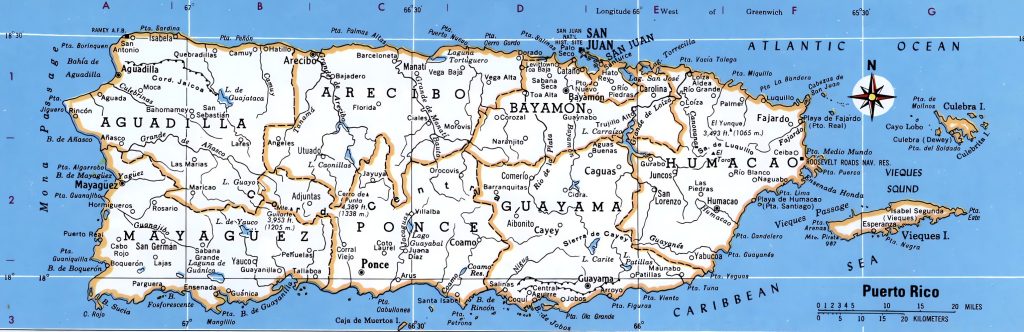 Mapa de las principales ciudades de Puerto Rico.
