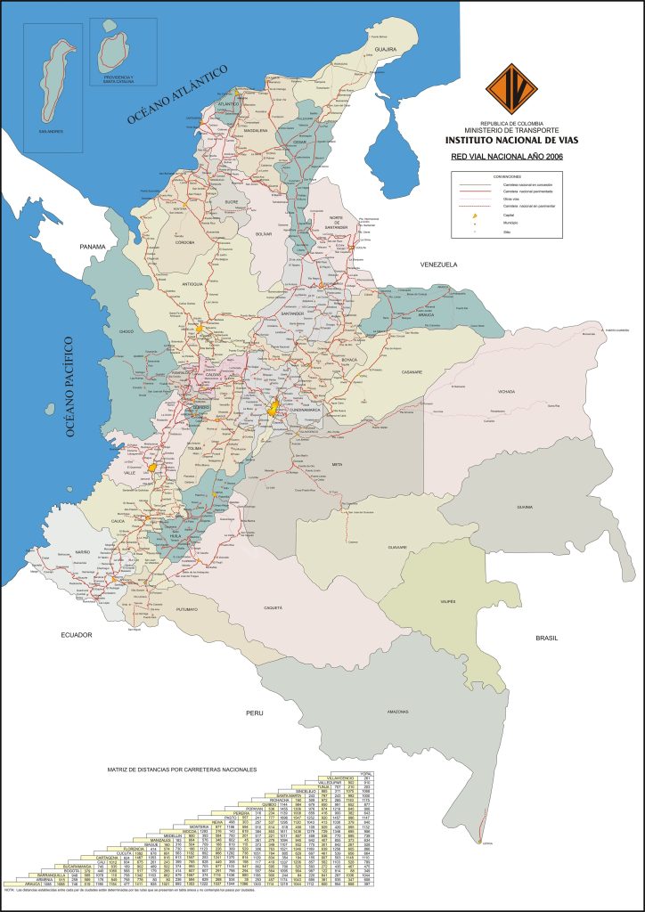 Mapa de carreteras de Colombia.