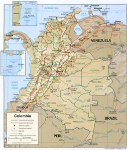 Mapa en relieve sombreado de Colombia.