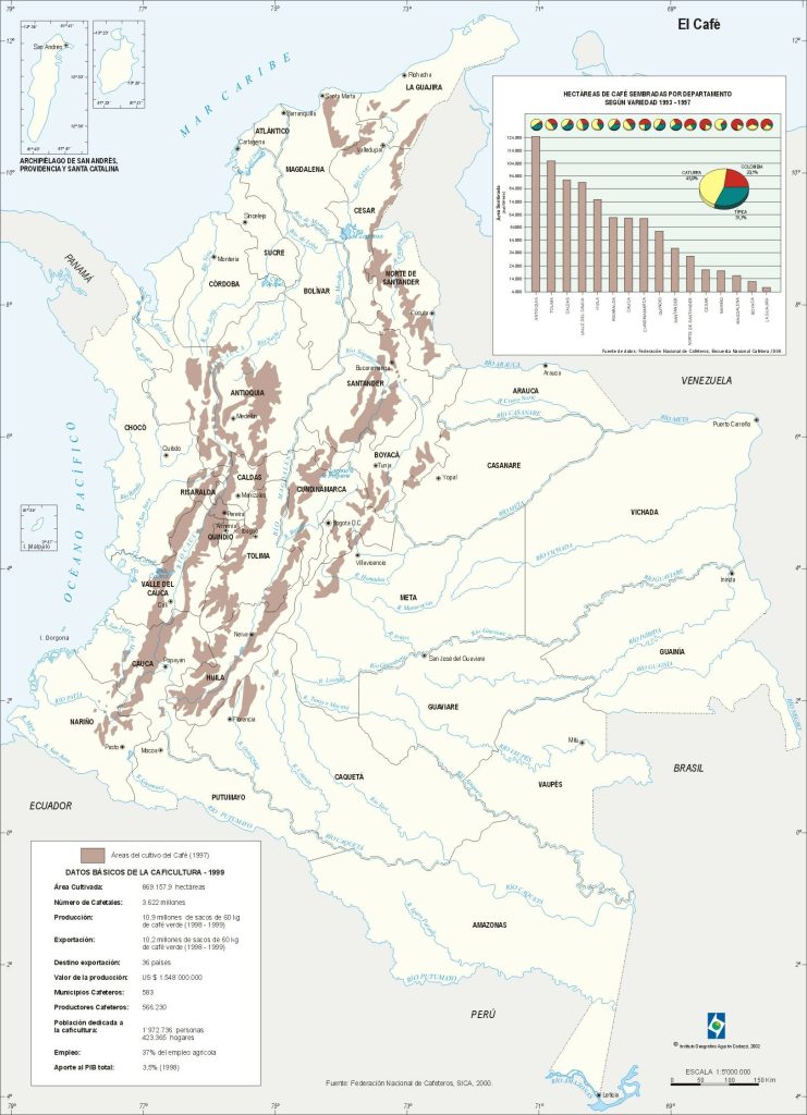 Mapa de las zonas cafetaleras de Colombia - 2000.