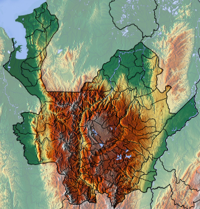 Mapa físico en blanco del departamento de Antioquia.
