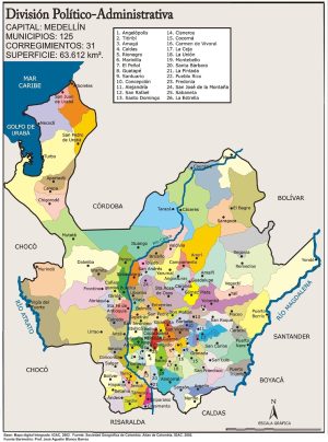 Mapa político del departamento de Antioquia