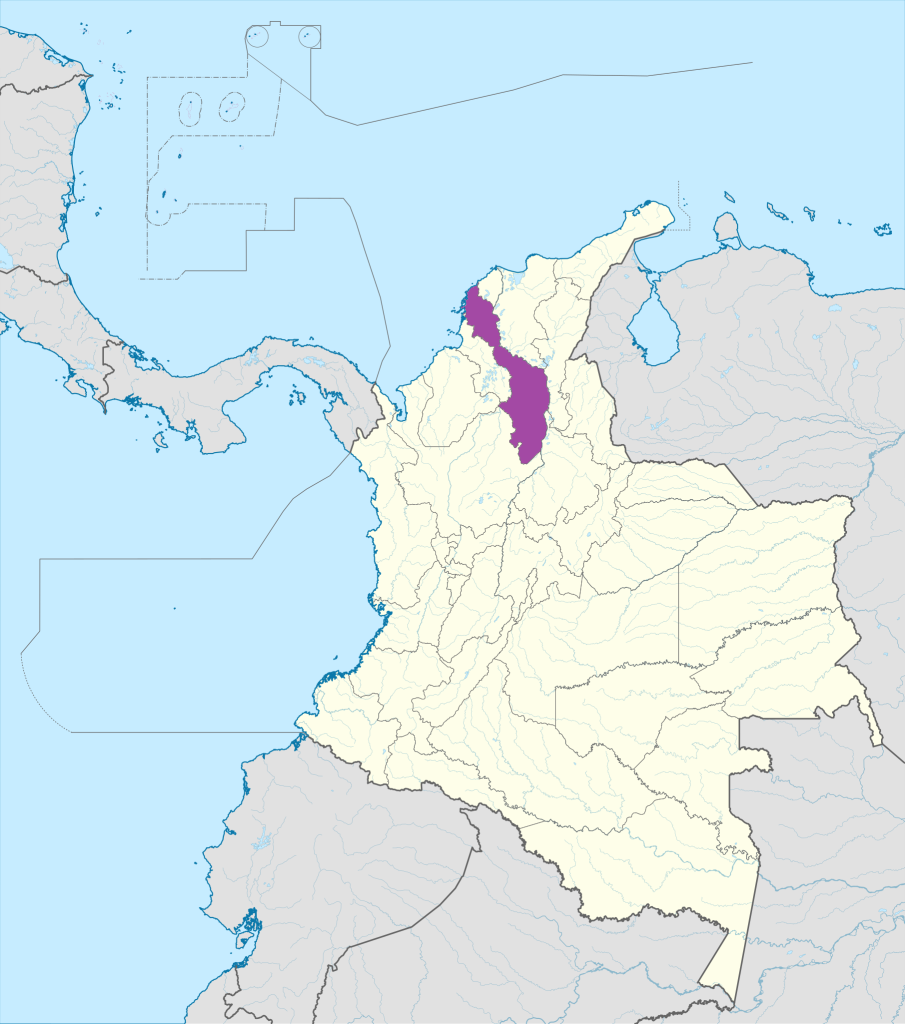 Mapa de ubicación del departamento de Bolívar en Colombia.