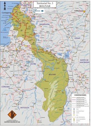 Mapa de carreteras del departamento de Bolívar