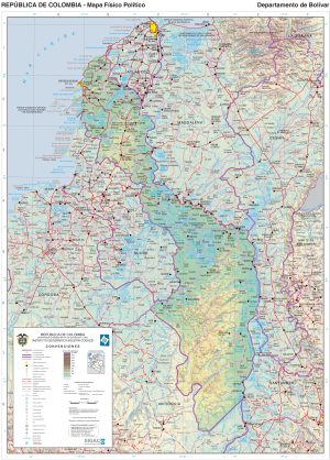 Mapa físico del departamento de Bolívar