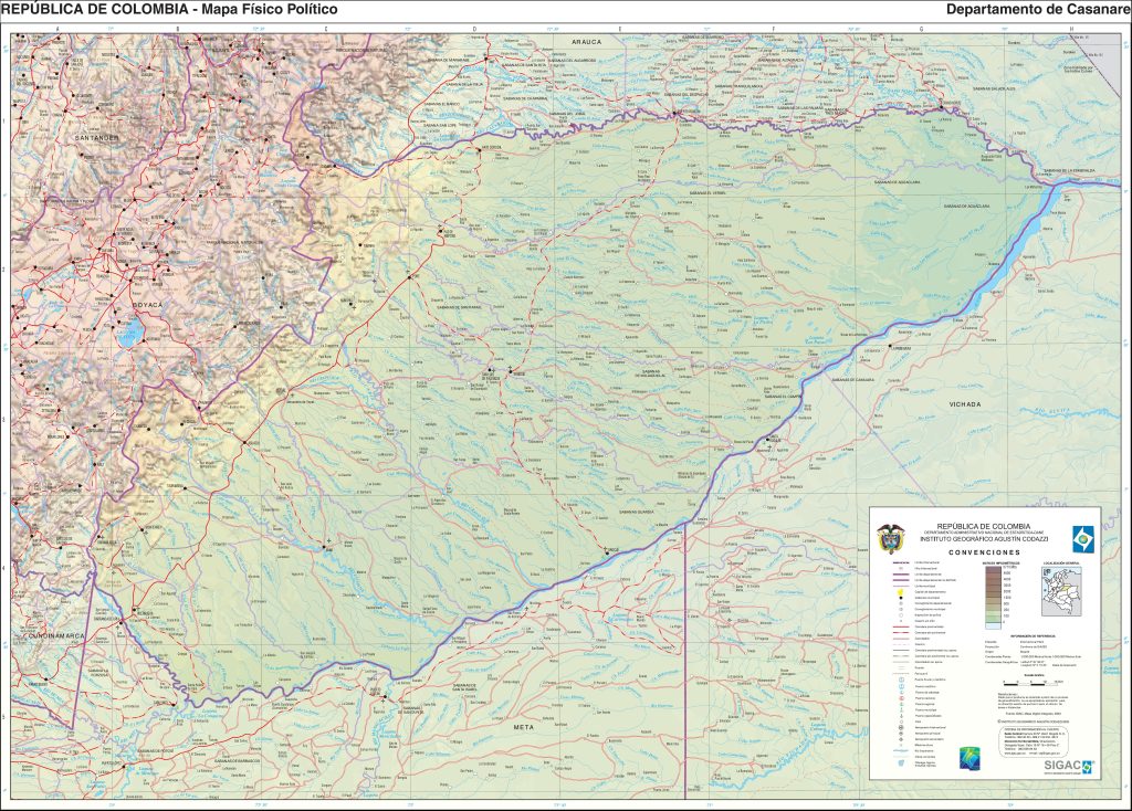 Mapa físico del departamento de Casanare.
