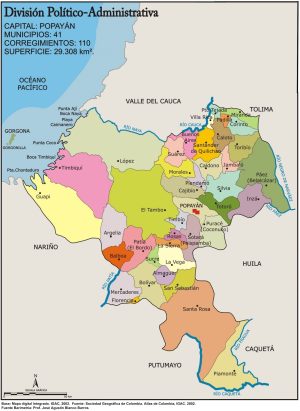 Mapa político del departamento del Cauca