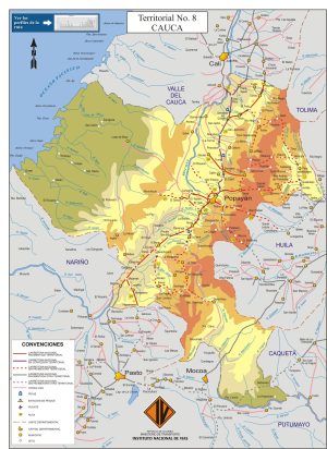 Mapa de carreteras del departamento del Cauca