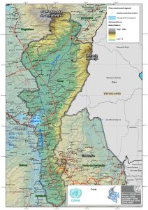 Mapa topográfico del departamento del Cesar.