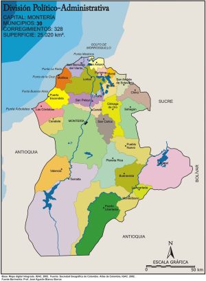 Mapa político del departamento de Córdoba (Colombia)