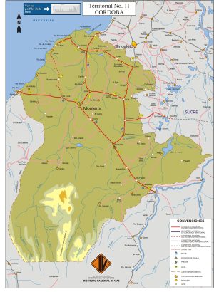 Mapa de carreteras del departamento de Córdoba (Colombia)