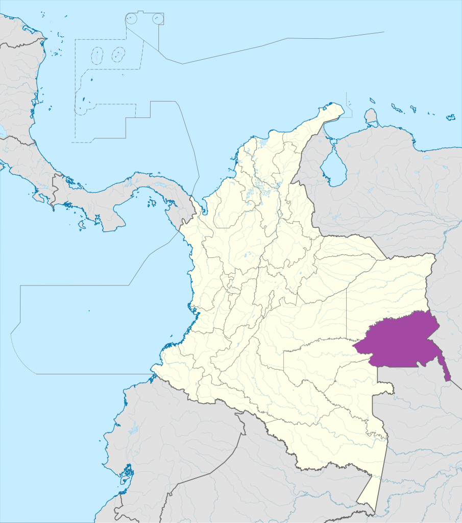 Mapa de ubicación del departamento de Guainía en Colombia.