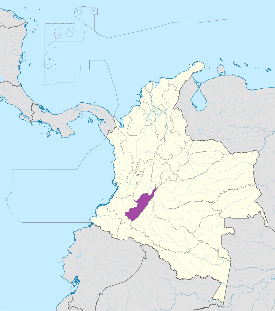 Mapa de ubicación del departamento del Huila en Colombia.