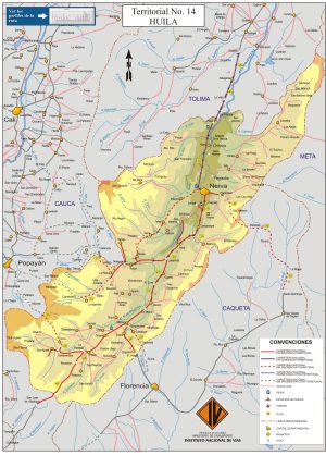 Mapa de carreteras del departamento del Huila