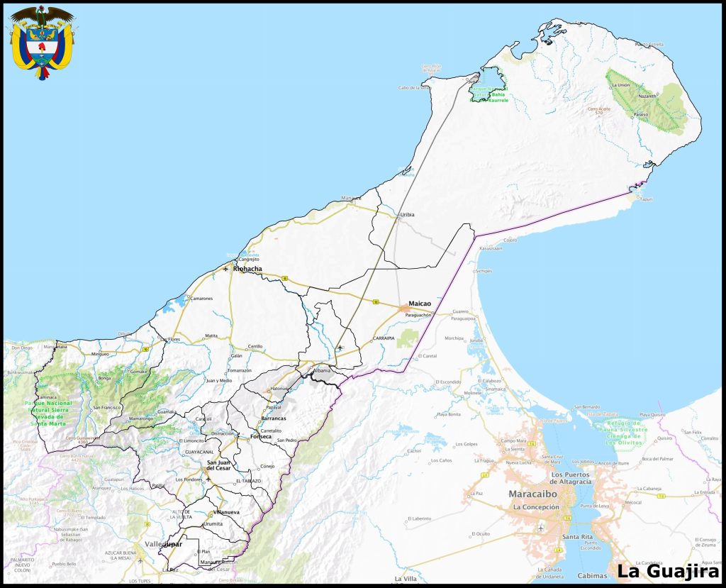Mapa del departamento de La Guajira.