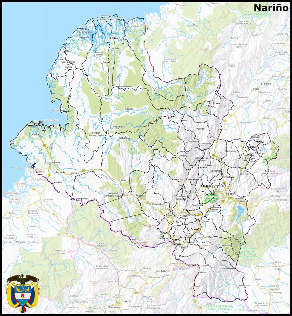 Mapa del departamento de Nariño.