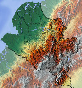 Mapa físico en blanco del departamento de Nariño.