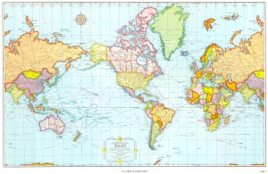 Mapa del mundo centrado en el continente americano.