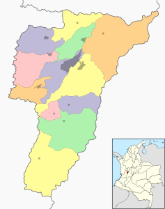 Mapa mudo coloreado del departamento del Quindío.