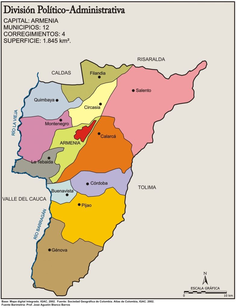 Mapa político del departamento del Quindío.