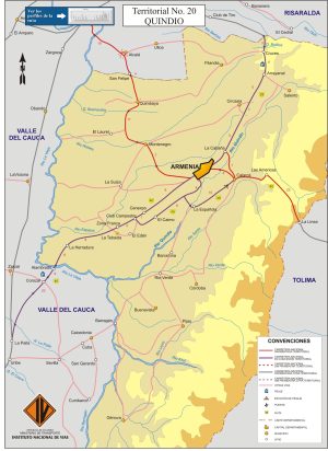 Mapa de carreteras del departamento del Quindío