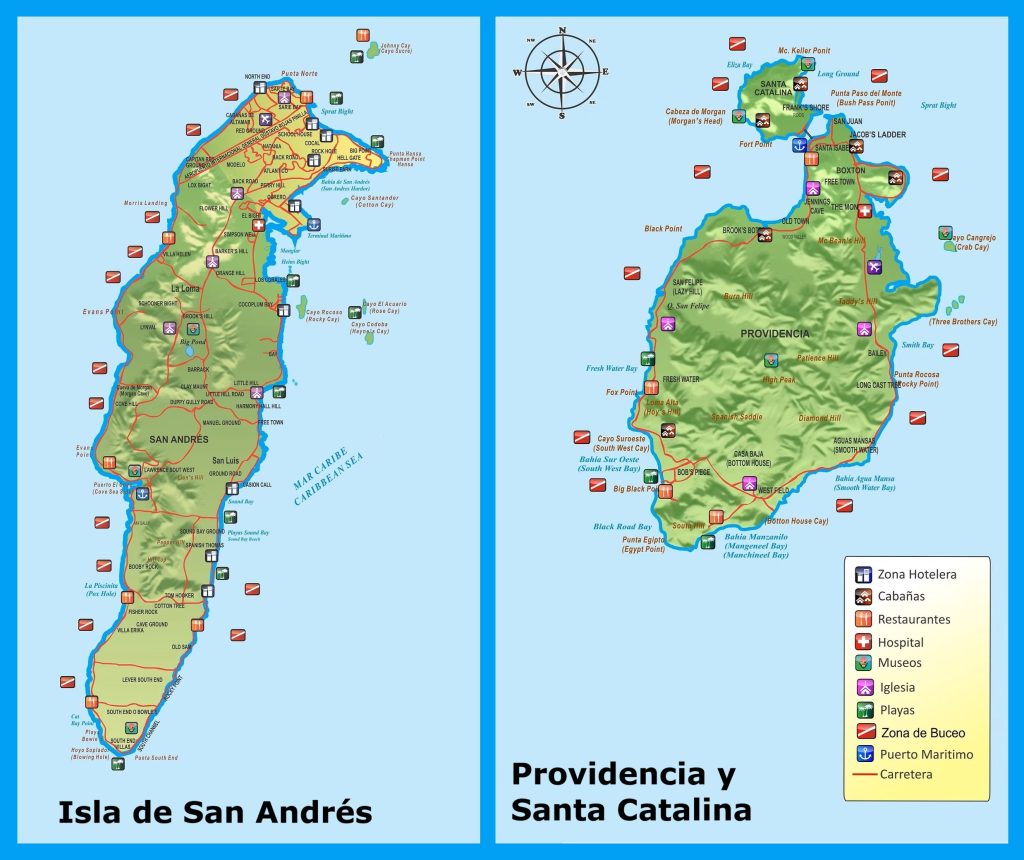 Mapa turístico de San Andrés, Providencia y Santa Catalina.