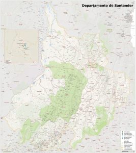 Mapa geográfico del departamento de Santander.