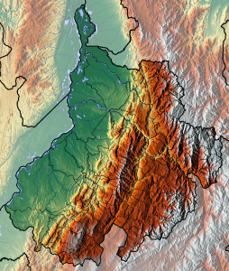 Mapa físico en blanco del departamento de Santander.