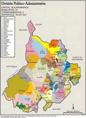 Mapa político del departamento de Santander