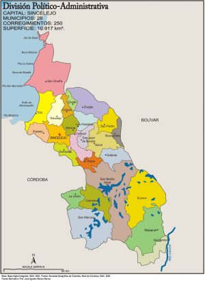 Mapa político del departamento de Sucre (Colombia)