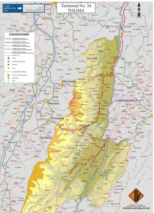Mapa de carreteras del departamento del Tolima