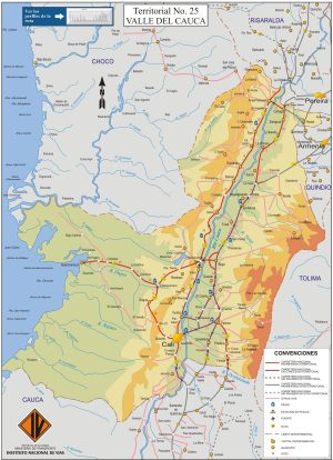 Mapa de carreteras del departamento del Valle del Cauca