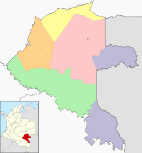 Mapa mudo coloreado del departamento del Vaupés.
