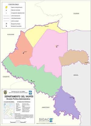 Mapa político del departamento del Vaupés